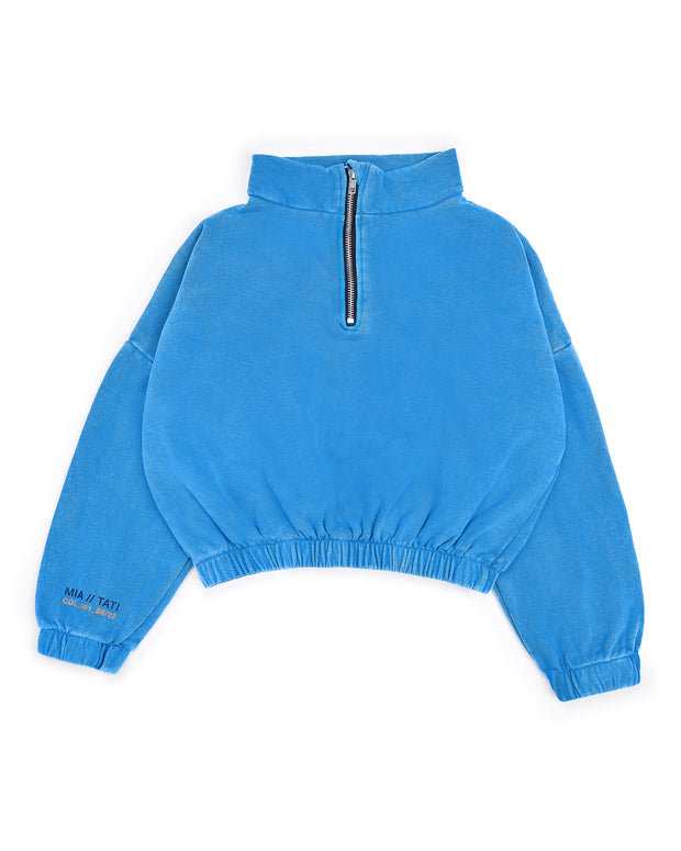 M//T Half Zip Funnel Neck Sweatshirt - Washed Blue